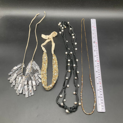 Statement Costume Jewelry Lot 8pc Necklaces Bracelets Mother of Pearl Leather