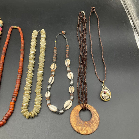 Boho Ethnic Tribal Wood Shell Bead Pendant Necklace Jewelry Lot of 10