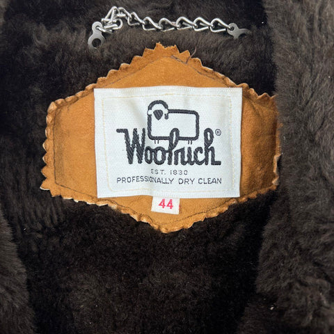 Vintage 70s Woolrich Faux Fur Lined Tan Wool Rancher Car Coat Jacket Sz 44
