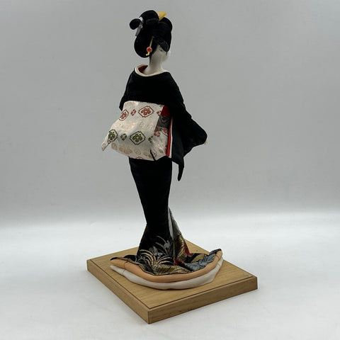 Inoue Japanese Geisha Doll Vintage Traditional Kimono Wooden Base Handcrafted