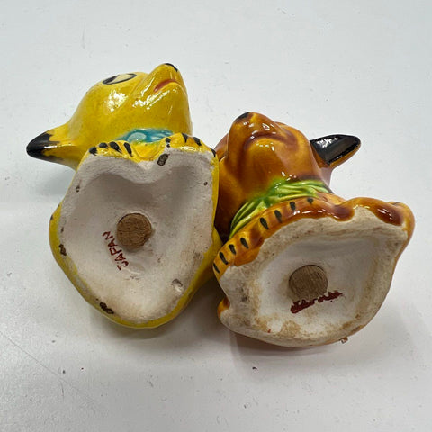 Vintage Dog Puppy Salt & Pepper Shakers Ceramic Hand Painted Made in Japan