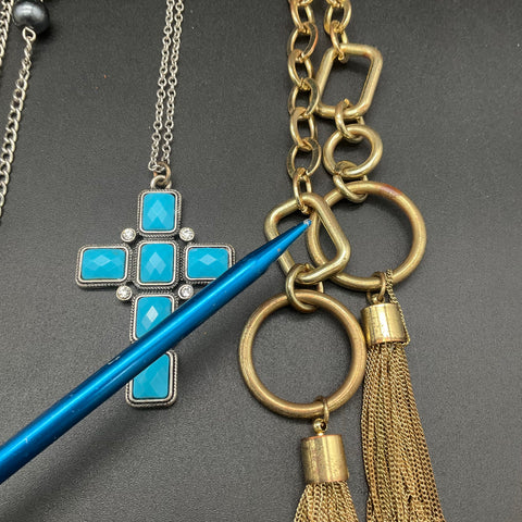 Mixed Fashion Costume Jewelry Lot 9 Necklaces Heart Cross Tassels 0.68 lbs