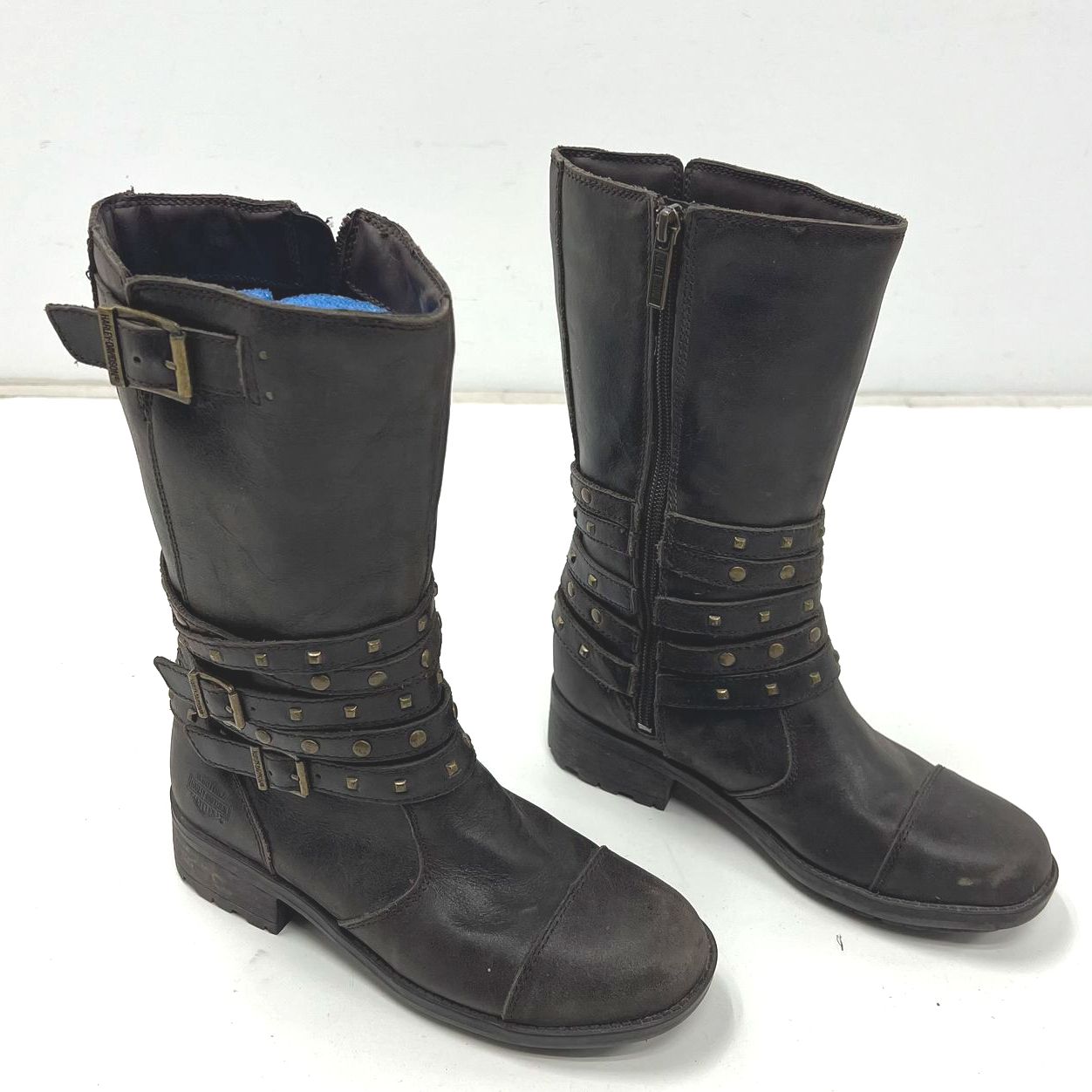 Harley-Davidson Robbie Brown Leather Studded Moto Biker Boots Womens Sz 5.5