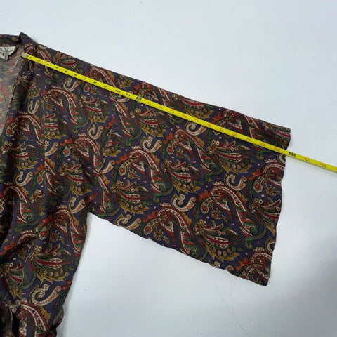 Vintage 80s Davco Paisley Print 100% Silk Robe Kimono Loungewear Sz OS