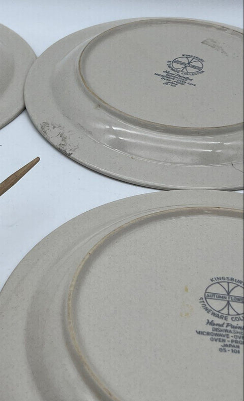 Kingsbury Autumn Flowers Dinner Plate Set 7 Piece Stoneware Vintage Japan