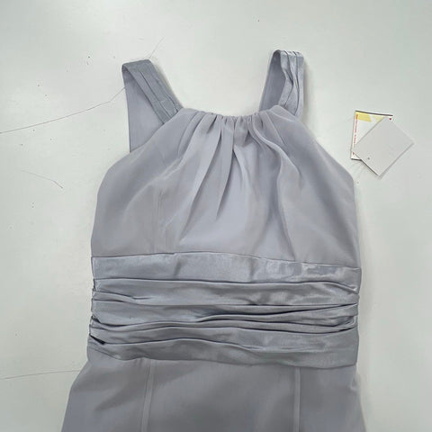 David's Bridal Women's F12732 Bridesmaid Dress Silver Chiffon Long Gown Size 4