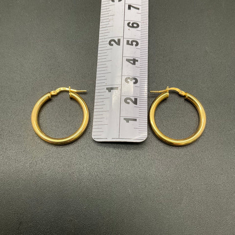 18K Gold Plated Italy Tubular Hoop Earrings 28mm Polished Latch Back 4.8g