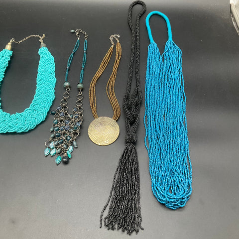 Beaded Statement Necklace Lot of 6 Bib Tassel Pendant Fashion Jewelry