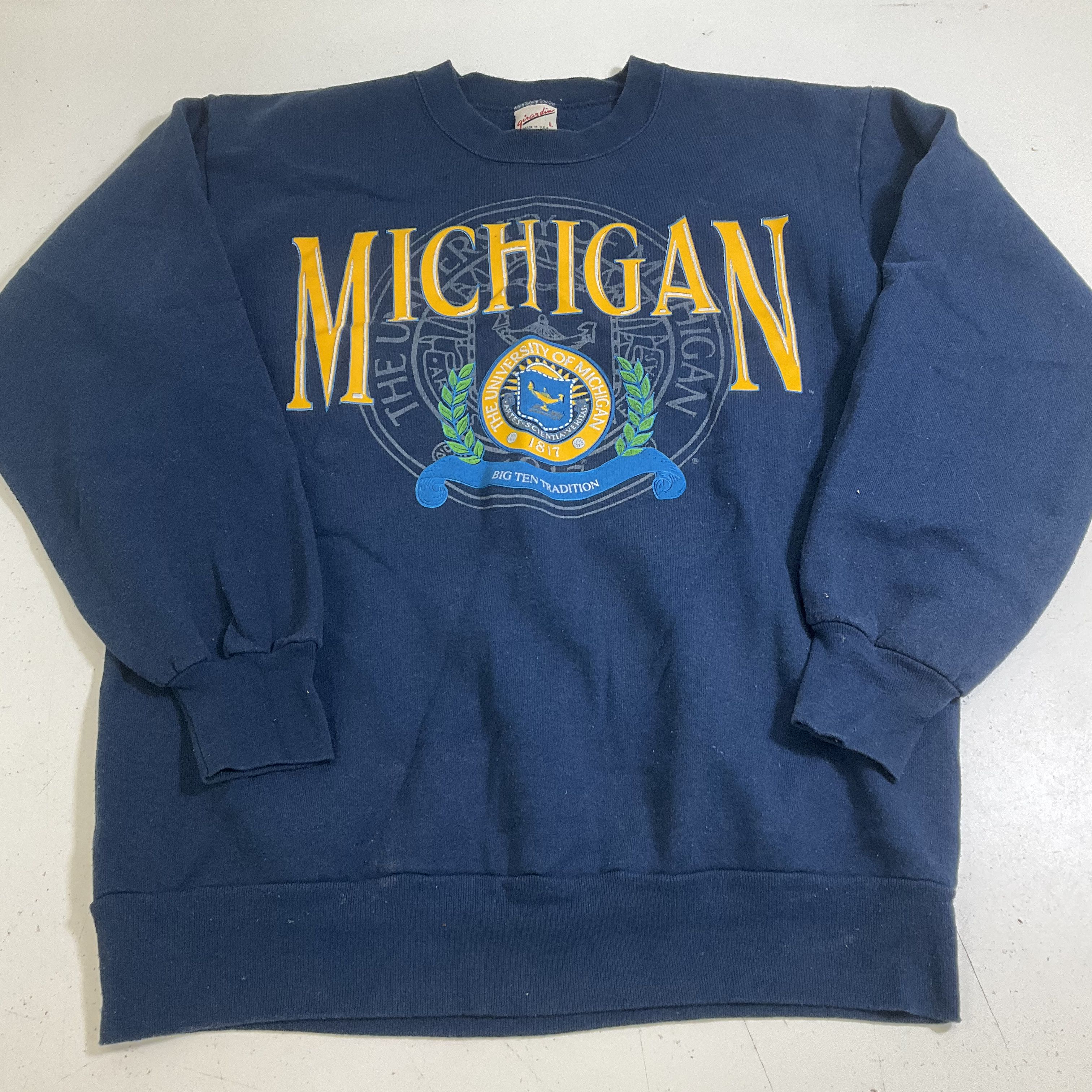 Vintage 80s Girardin Navy University of Michigan Crewneck Sweatshirt Men's L