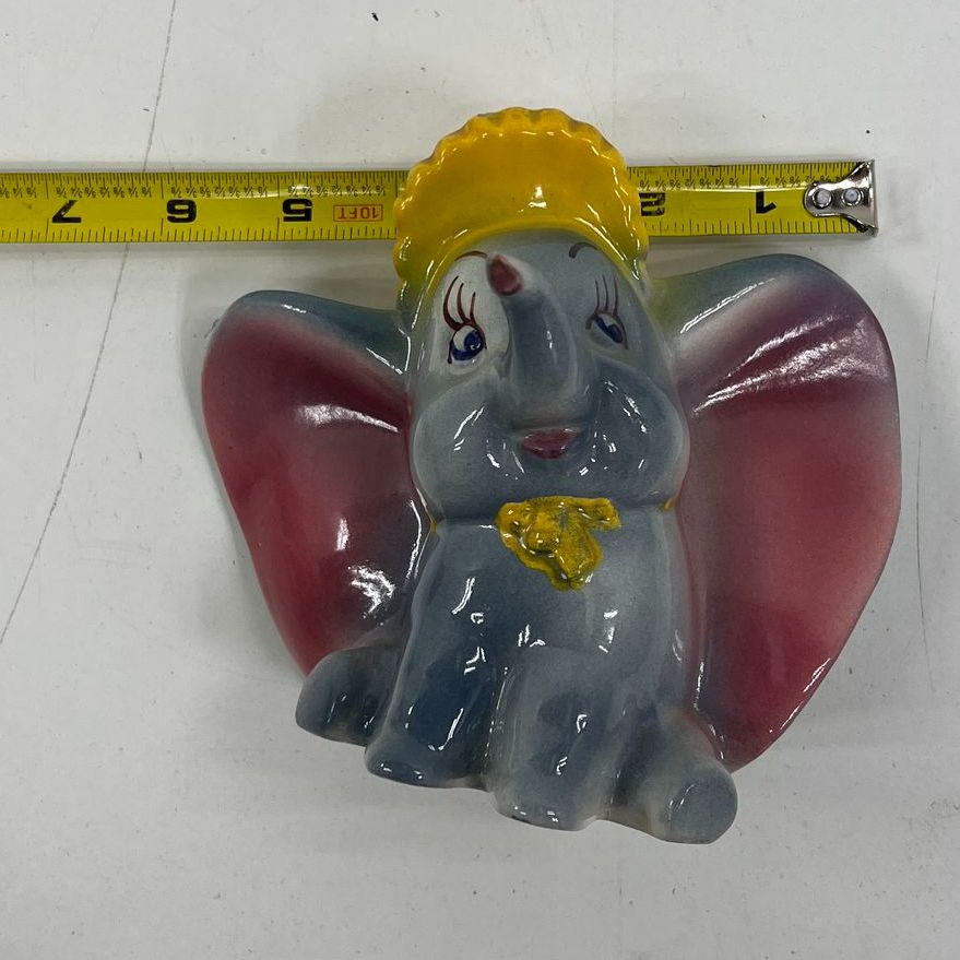 Vintage Collectible Dumbo Elephant in Bonnet Painted Ceramic Figurine *Chipped