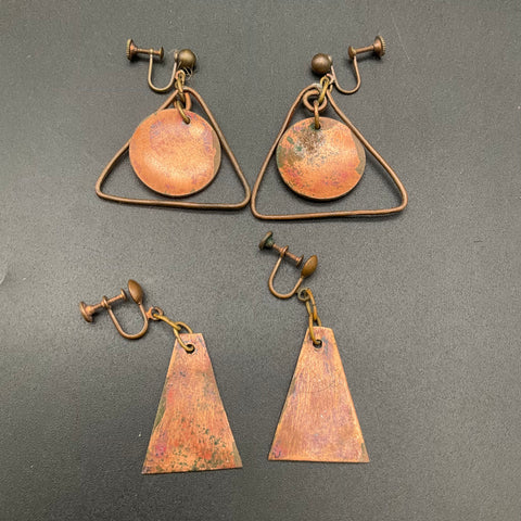 Vintage Mid-Century Enameled Copper Jewelry Lot 5 Pieces Earrings Necklace
