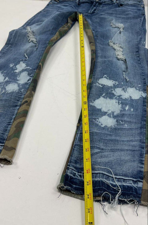 Rockstar Original Men's RSM 205 Blue Camo Flare Denim Distressed Jeans Size 38