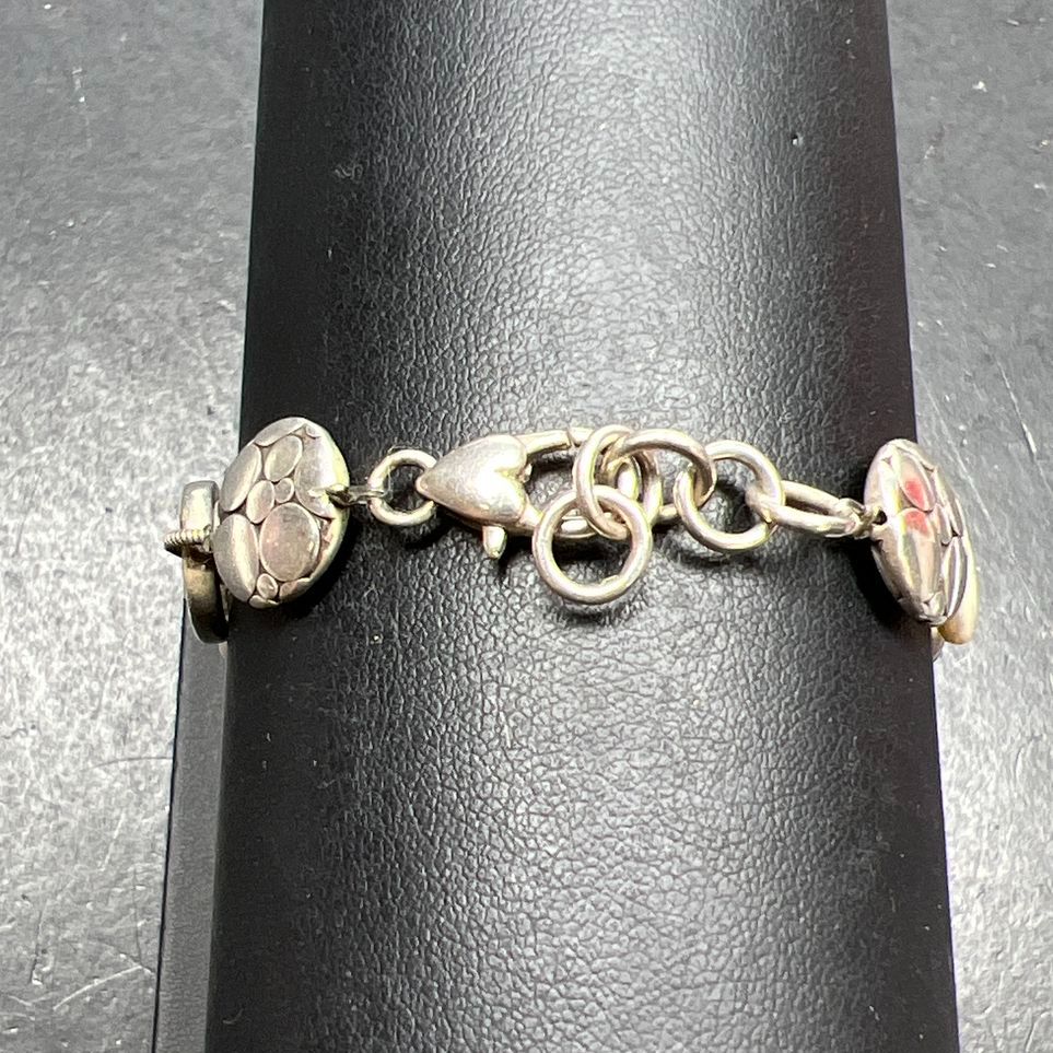 Artisan Sterling Silver Freshwater Coin Pearl Bracelet Modernist 8 Inch 16.87g