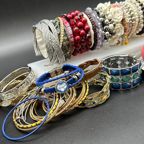 Vintage to Modern Costume Jewelry Lot 40pc Bangles Beaded Cuffs KC Royals Charm