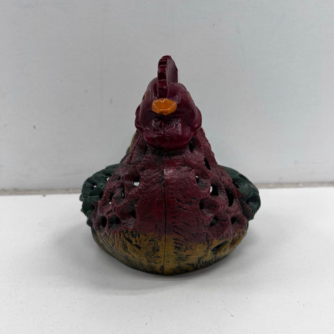 Cast Iron Rooster Chicken Lattice Candle Holder Lantern Hand Painted Decorative