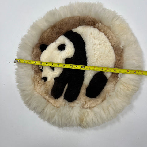 Vintage Panda Bear Real Fur Tapestry Wall Hanging Rug Sheepskin Folk Art 18"