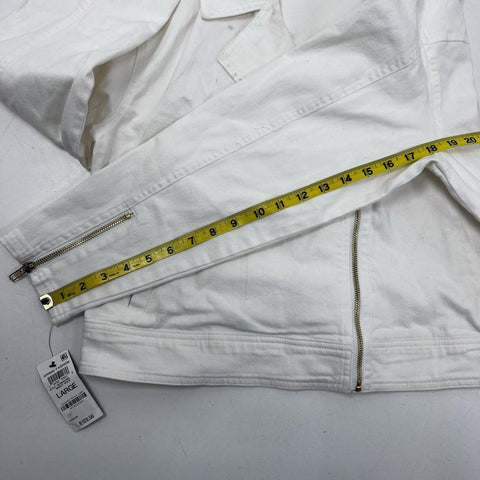 INC International Concepts Women's White Moto Jacket Full Zip Cotton NWT Sz L