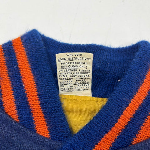 Vintage 80s Kaye Bros Varsity Letterman Wool Orange Leather Jacket Sz XL