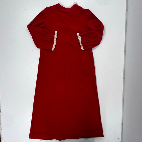 Vintage 70s Raymodes Red Velour Lace Trim Button Front Nightgown Robe Sz NS