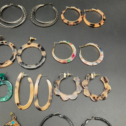 Fashion Earring Lot 15 Pairs Statement Hoops Resin Acrylic Faux Leather Boho