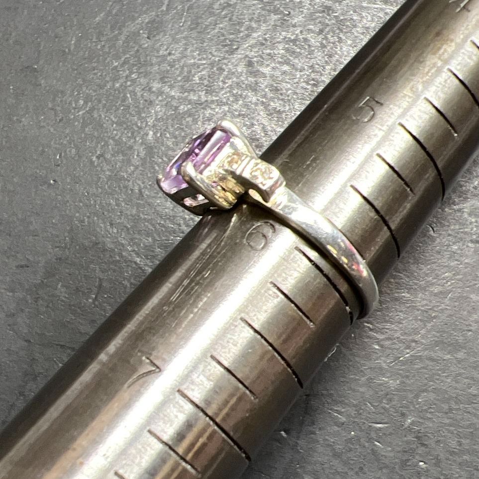925 Sterling Silver Purple & Clear Gemstone Ring Size 6 2.28g
