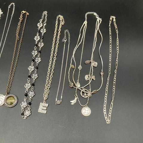 Costume Jewelry Lot 14 Necklaces American Eagle Rhinestone Initial Charms 0.5lb