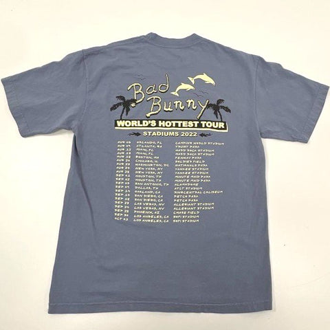 Bad Bunny Men's Blue World's Hottest Tour 2022 Un Verano Sin Ti T-Shirt Size M