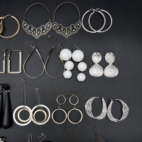 Vintage to Modern Costume Earring Lot 1.1 lbs 33 Pairs Hoops Dangles Studs