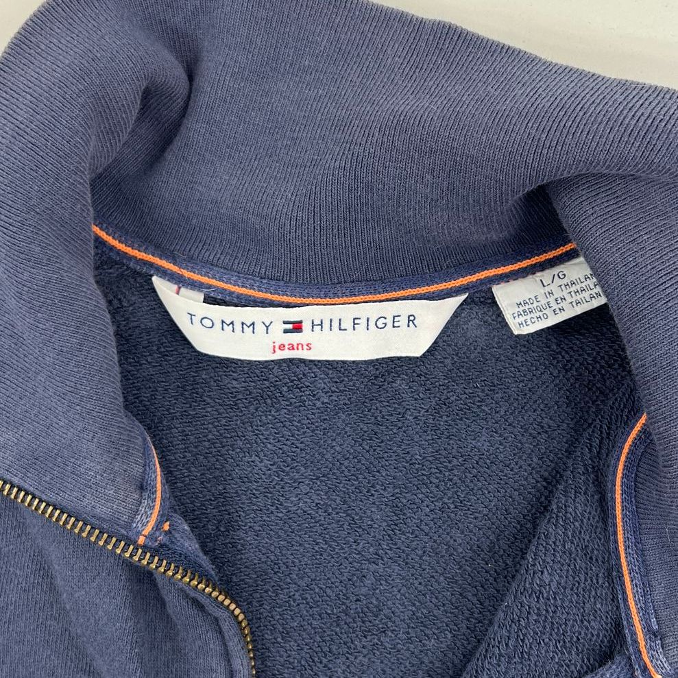 Vintage Y2K Tommy Hilfiger Jeans Blue Spellout Full Zip Mock Neck Jacket Men's L