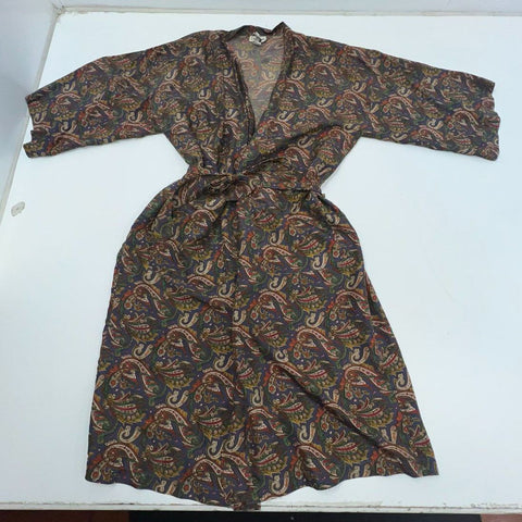 Vintage 80s Davco Paisley Print 100% Silk Robe Kimono Loungewear Sz OS