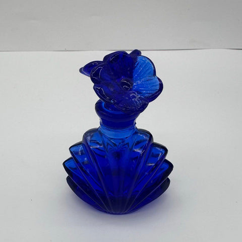 Cobalt Blue Glass Lot 4 Piece Decanter Perfume Bottle Salt Pepper Shakers