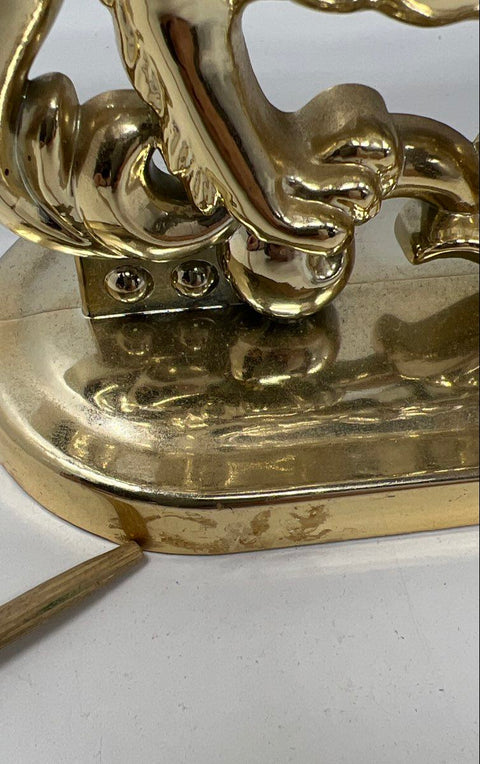 Vintage J.H. Gold Tone Quartz Mantel Clock Winged Griffin Lions Floral Taiwan