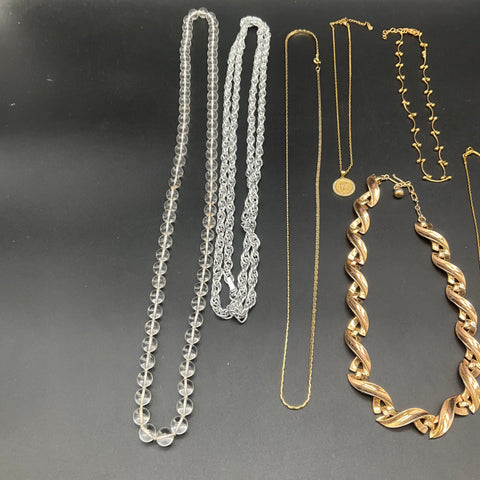 Vintage Costume Jewelry Lot of 11 Necklaces Gold Silver Tone Zodiac Choker