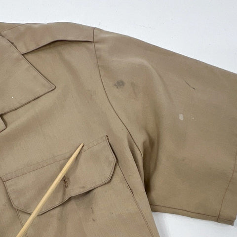 Vintage 70s Military Khaki Short Sleeve Single Stitch Utility Shirt Sz S