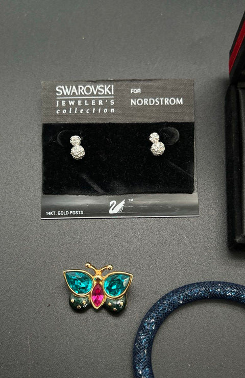 Swarovski Jewelry Lot 4pc Stardust Bracelet Bangle Earrings Butterfly Pin COA