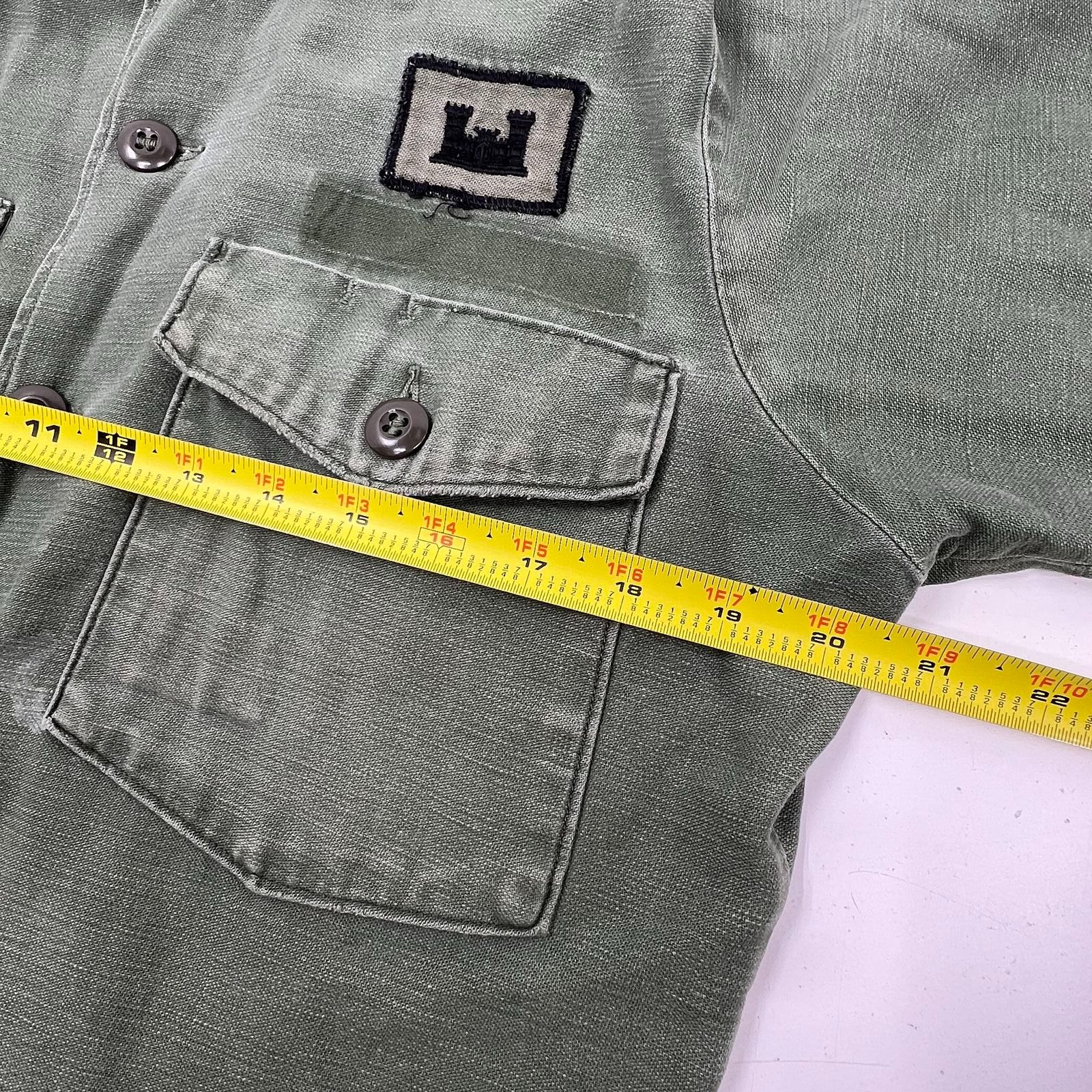 Vintage 60s US Army OD Green OG-107 Cotton Sateen Field Shirt Jacket Mens S