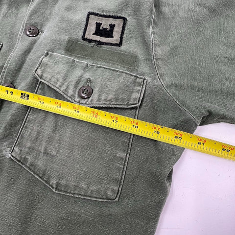 Vintage 60s US Army OD Green OG-107 Cotton Sateen Field Shirt Jacket Mens S