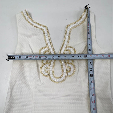 Lilly Pulitzer Women's White Seersucker Janice Shift Beaded Neckline Dress Sz 10