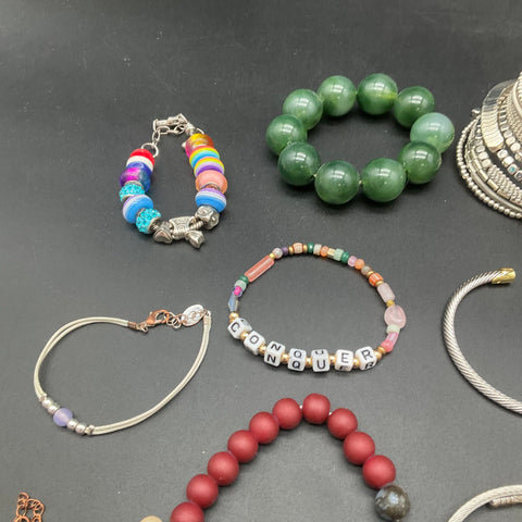 Fashion Jewelry Lot 27 Bracelets Cuffs Bangles Beaded Charms Faux Pearl