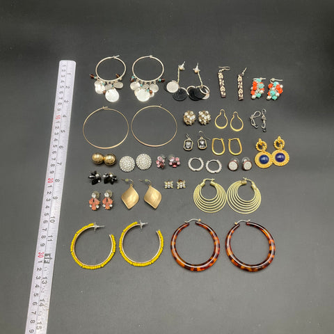 Vintage and Modern Earrings Lot 23 Pairs Hoops Studs Rhinestone Tortoiseshell