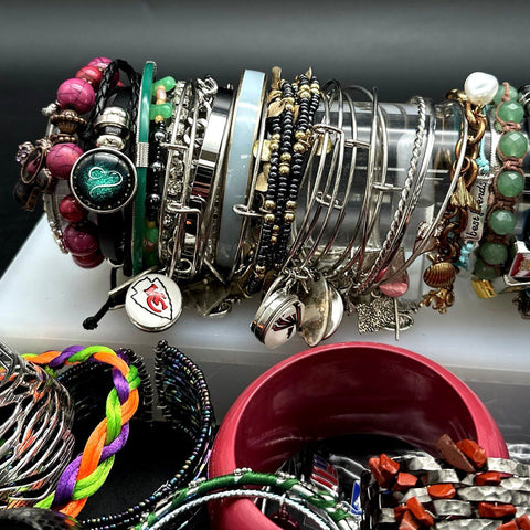Mixed Costume Jewelry Lot Bangles Beaded Sports Charms Evil Eye Fashion 45pc