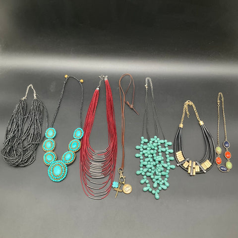Mixed Fashion Jewelry Lot 7 Necklaces Boho Bib Statement Multi-Strand Cord