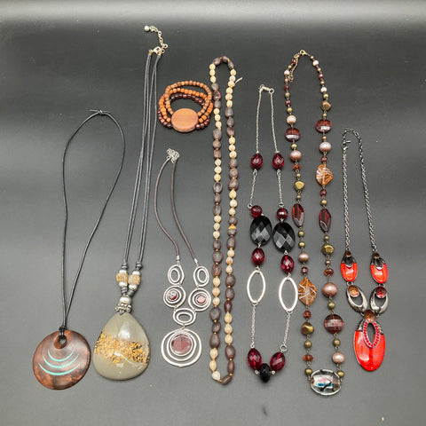 Bohemian Fashion Jewelry Lot of 8 Earthy Statement Necklaces Wood Bead Bracelet
