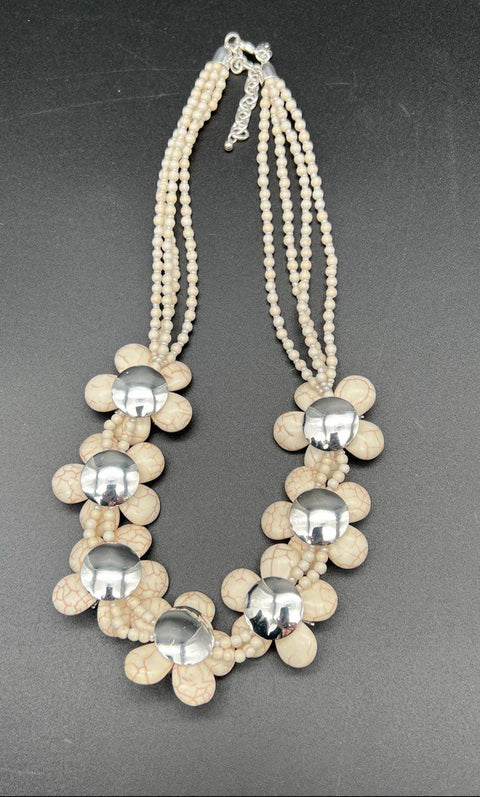Vintage Joan Rivers Faux Howlite Crystal Flower Statement Necklace Signed