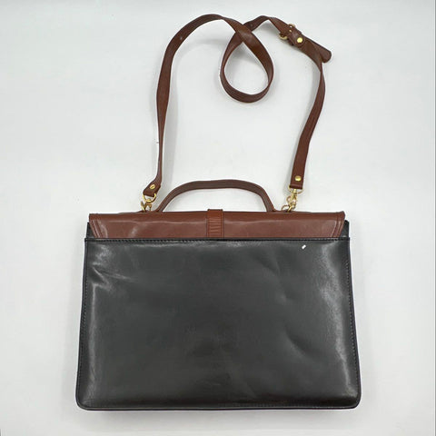Vintage Moda Italiana Casual Corner Black Brown Leather Satchel Crossbody Bag