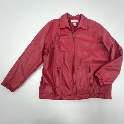 Preston & York Vintage 90s Red Leather Bomber Jacket Women's XL
