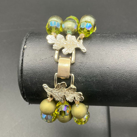 Vintage Vendome Green AB Crystal Glass Bead Demi Parure Bracelet Earring Set