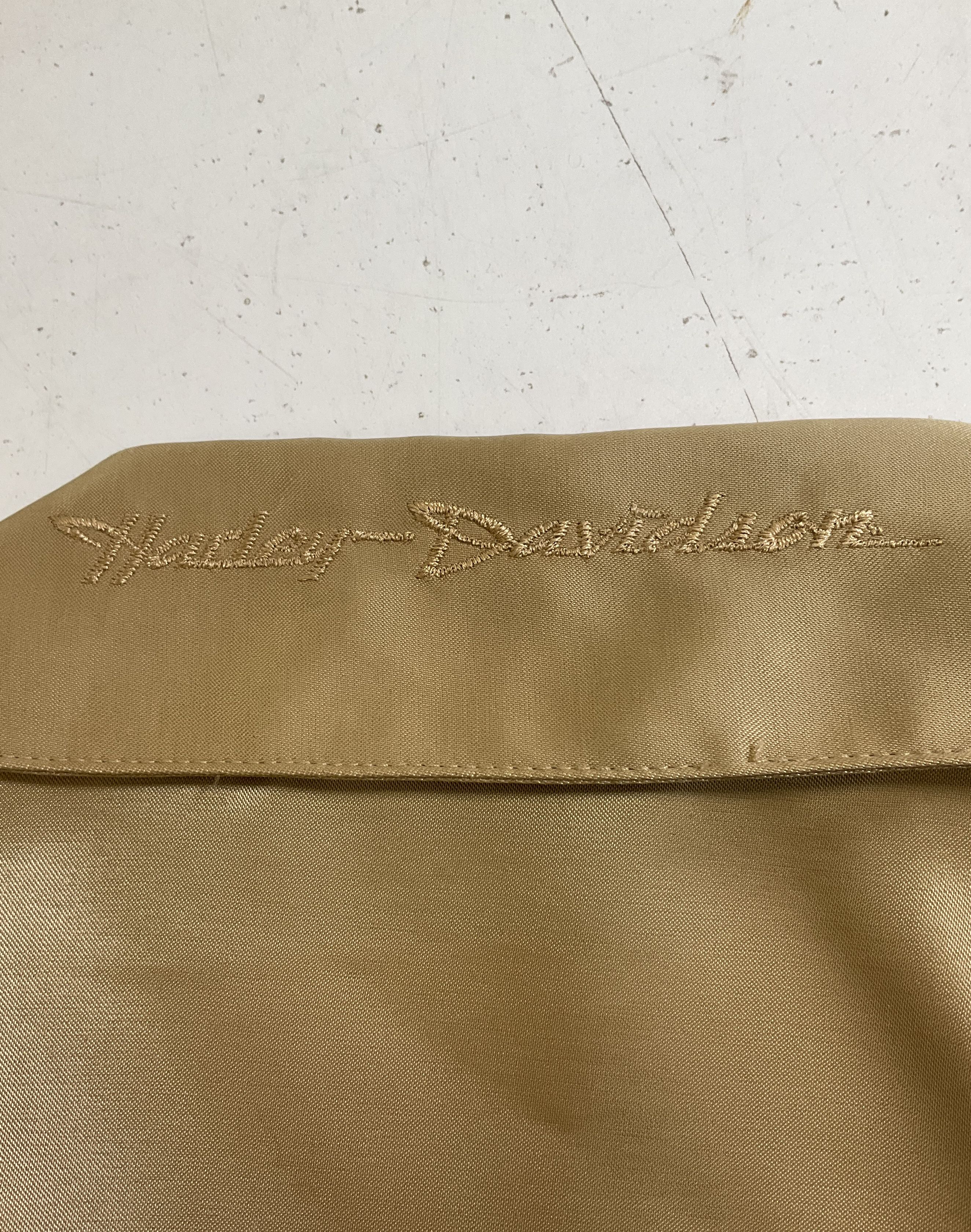 Harley-Davidson Gold Y2K Embroidered Satin Hook Eye Blouse Shirt Women's L