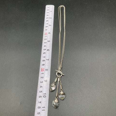 Brighton Silver Tone Multi-Strand Heart Crystal Toggle Clasp Necklace 16"