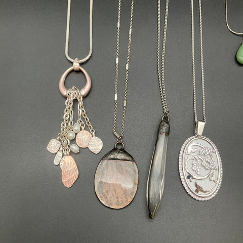 Silver Tone Fashion Necklace Lot of 10 Butterfly Floral Stone Pendant Styles
